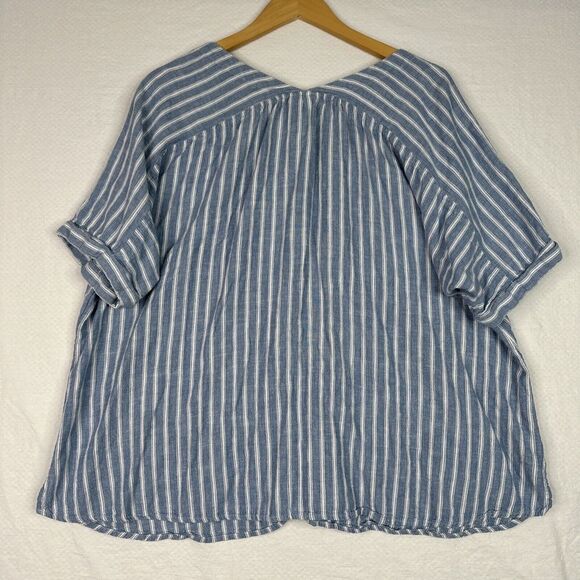 Catherines Women Top Blouse Sz‎ 1X  Blue White Striped Linen Blend Dolman Sleeve - Picture 8 of 11